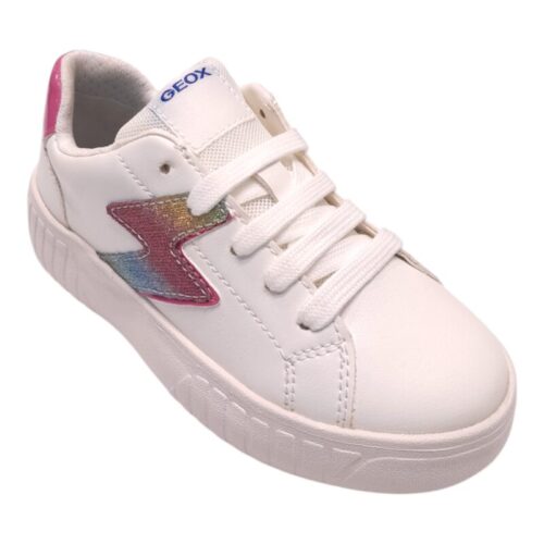 Sneakers ragazza white-pink con fulmine glitter multicolor - Geox