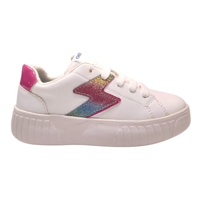 Sneakers ragazza white-pink con fulmine glitter multicolor - Geox