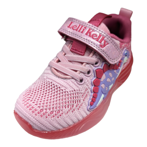 Sneakers rosa bambina con dinosauro, luci, strappo e lacci - Lelli Kelly