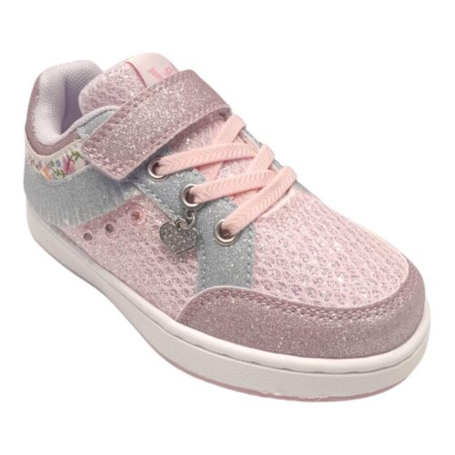 Sneakers rosa bambina glitterate con frangetta mix, strappo, lacci elastici e luci - Lelli Kelly