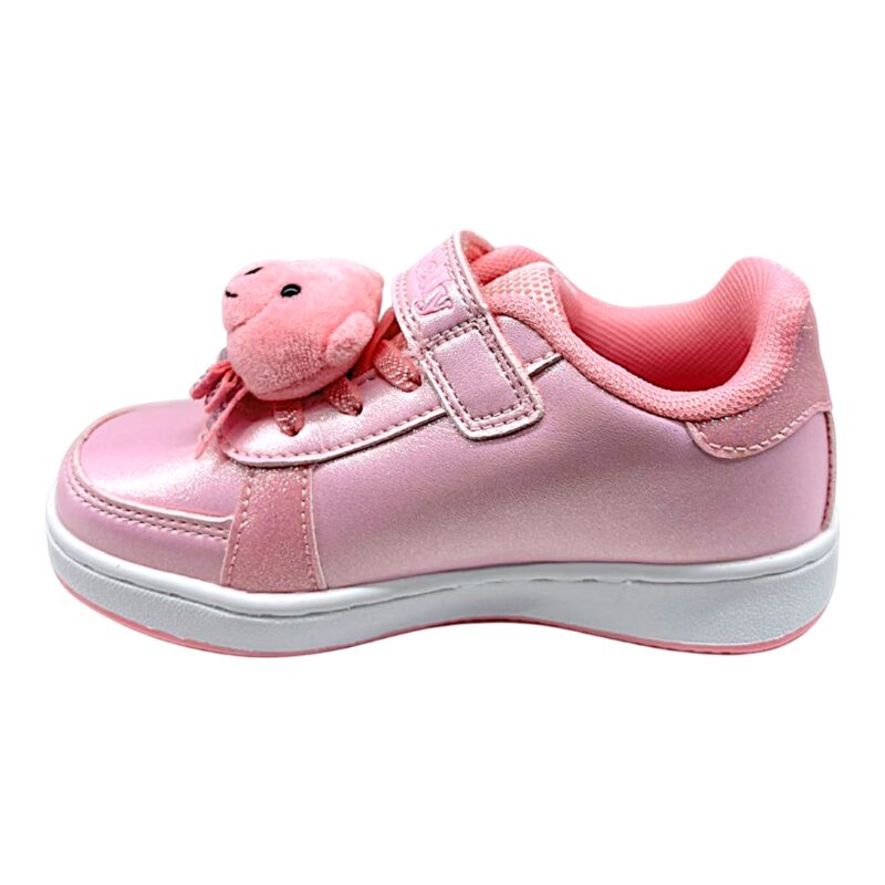Sneakers rosa per bambina con cuori glitterati fucsia, fiocchetto, chiusura a strappo e orsetto sui lacci elastici - Lelli Kelly 3 Sneakers rosa per bambina con cuori glitter fucsia, fiocchetto, chiusura a strappo e orsetto sui lacci elastici - Lelli Kelly