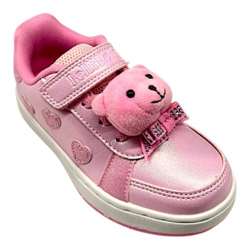 Sneakers rosa per bambina con cuori glitterati fucsia, fiocchetto, chiusura a strappo e orsetto sui lacci elastici - Lelli Kelly 1 Sneakers rosa per bambina con cuori glitter fucsia, fiocchetto, chiusura a strappo e orsetto sui lacci elastici - Lelli Kelly