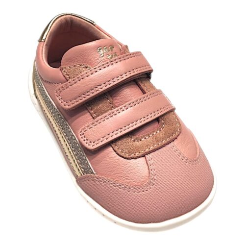 Sneakers rosa primi passi per bambina con strisce dorate e doppio strappo a velcro - Garvalín