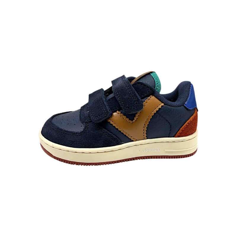 Sneakers scamosciate blu-ocra-rosso per bambino con doppio strappo - Victoria 3 Sneakers scamosciate blu-ocra-rosso per bambino con doppio strappo - Victoria
