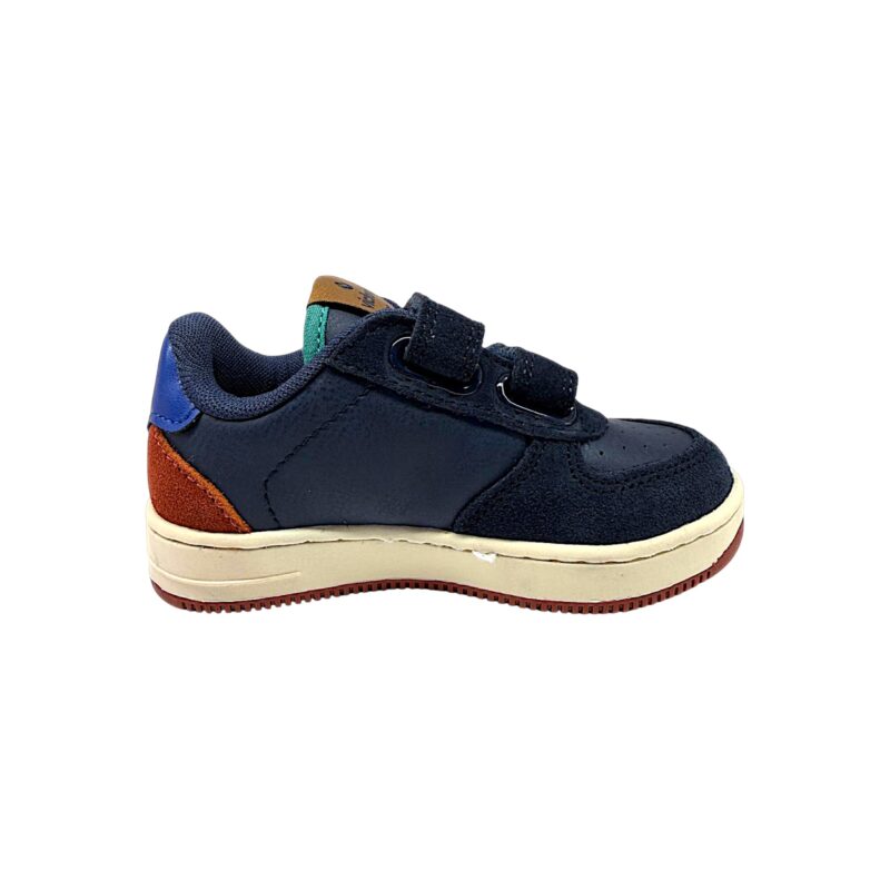 Sneakers scamosciate blu-ocra-rosso per bambino con doppio strappo - Victoria 2 Sneakers scamosciate blu-ocra-rosso per bambino con doppio strappo - Victoria