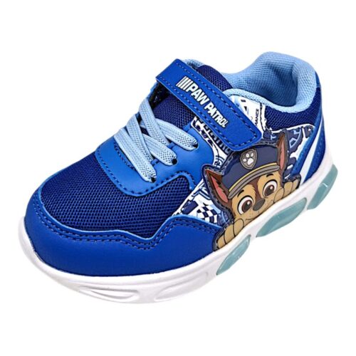 Sneakers sportiva Paw Patrol per bambino blu con strappo, lacci elastici e luci – Alek Moda Silver