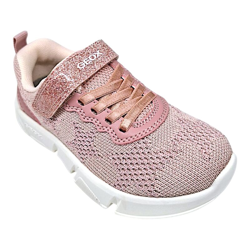 Sneakers sportiva bambina light rose glitter con stelle, strappo e lacci elastici - Geox 1 Sneakers sportiva bambina light rose glitter con stelle e strappo e lacci elastici - Geox