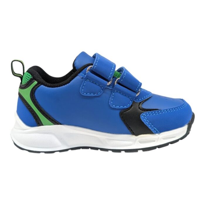 Sneakers sportiva bambino invernale blu-verde con dinosauro, luci e strappi – Silver