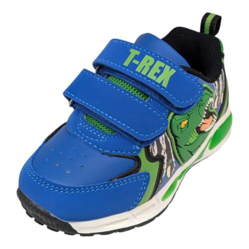 Sneakers sportiva bambino invernale blu-verde con dinosauro, luci e strappi – Silver