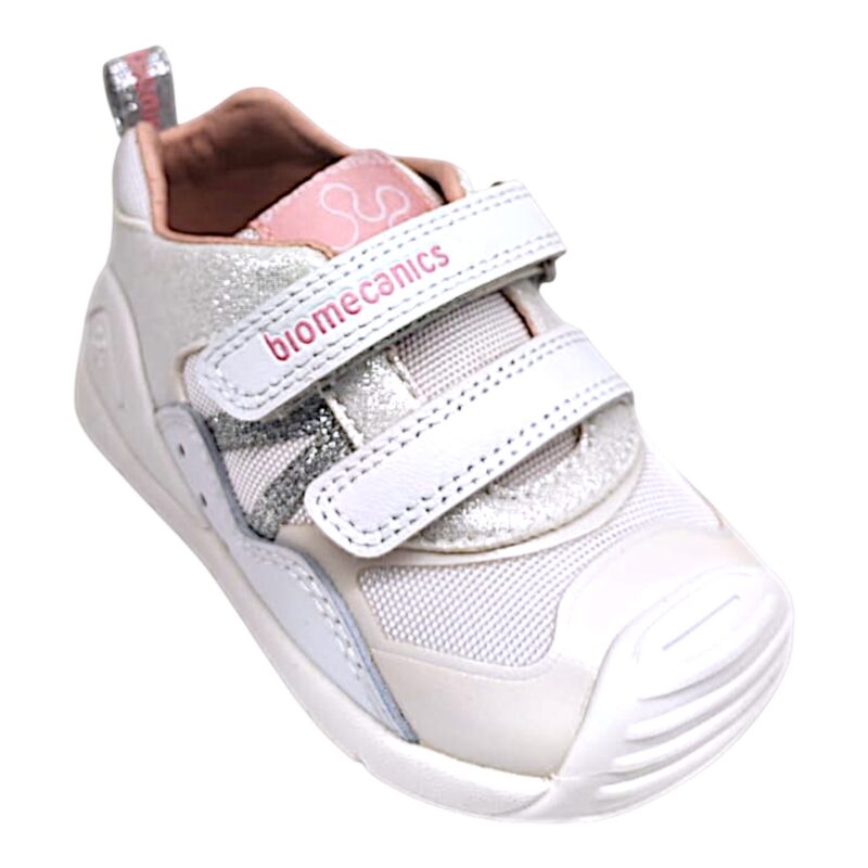 Sneakers sportiva bianco-rosa-silver con doppio strappo - Biomecanics