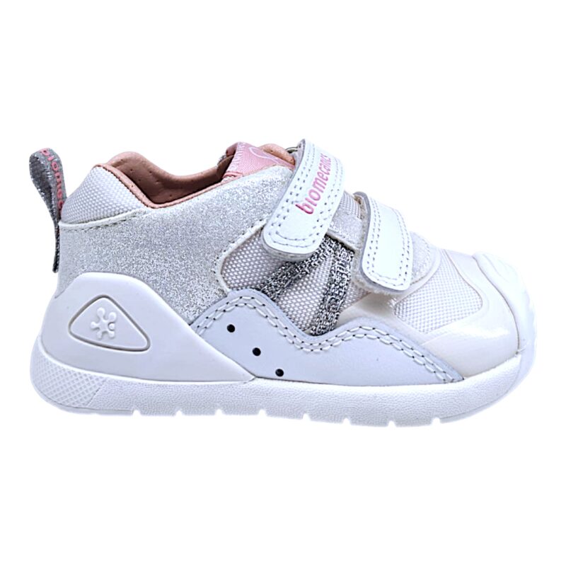 Sneakers sportiva bianco-rosa-silver con doppio strappo - Biomecanics