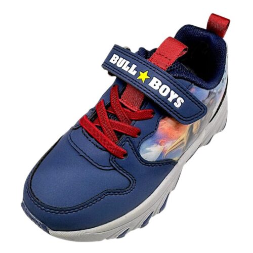 Sneakers sportiva blu per bambino con Spinosauro, luci, strappo e lacci elastici - Bull Boys