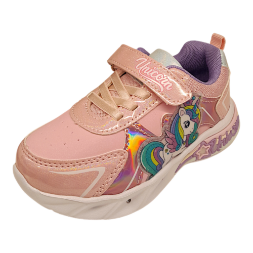 Sneakers sportiva invernale rosa per bambina con unicorno, glitter, luci, strappo e lacci elastici – Alek Moda Silver