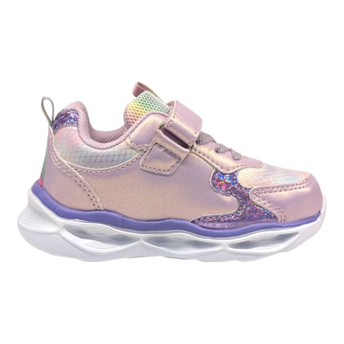 Sneakers sportiva invernale unicorno con luci e strappi lilac-multicolor effetto metallic sirena – Silver
