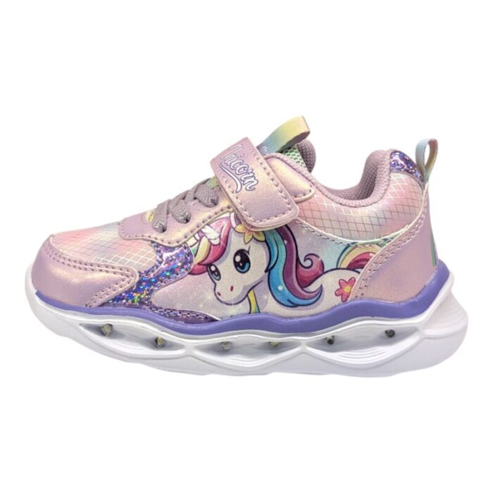 Sneakers sportiva invernale unicorno con luci e strappi lilac-multicolor effetto metallic sirena – Silver
