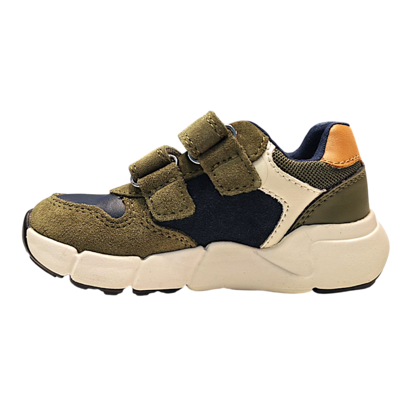 Sneakers sportiva per bambino primi passi in pelle scamosciata verde salvia-cognac e doppio strappo - Geox 3 Sneakers sportiva per bambino primi passi in pelle scamosciata verde salvia-cognac e doppio strappo - Geox