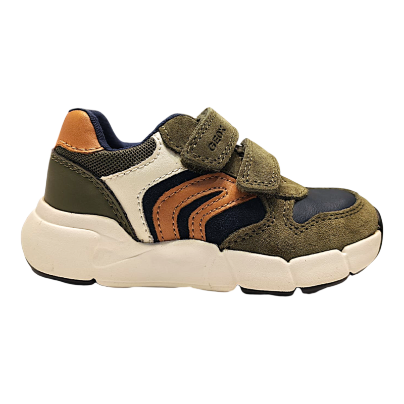 Sneakers sportiva per bambino primi passi in pelle scamosciata verde salvia-cognac e doppio strappo - Geox 2 Sneakers sportiva per bambino primi passi in pelle scamosciata verde salvia-cognac e doppio strappo - Geox