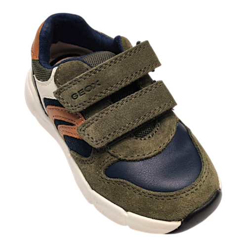 Sneakers sportiva per bambino primi passi in pelle scamosciata verde salvia-cognac e doppio strappo - Geox 13 Sneakers sportiva per bambino primi passi in pelle scamosciata verde salvia-cognac e doppio strappo - Geox