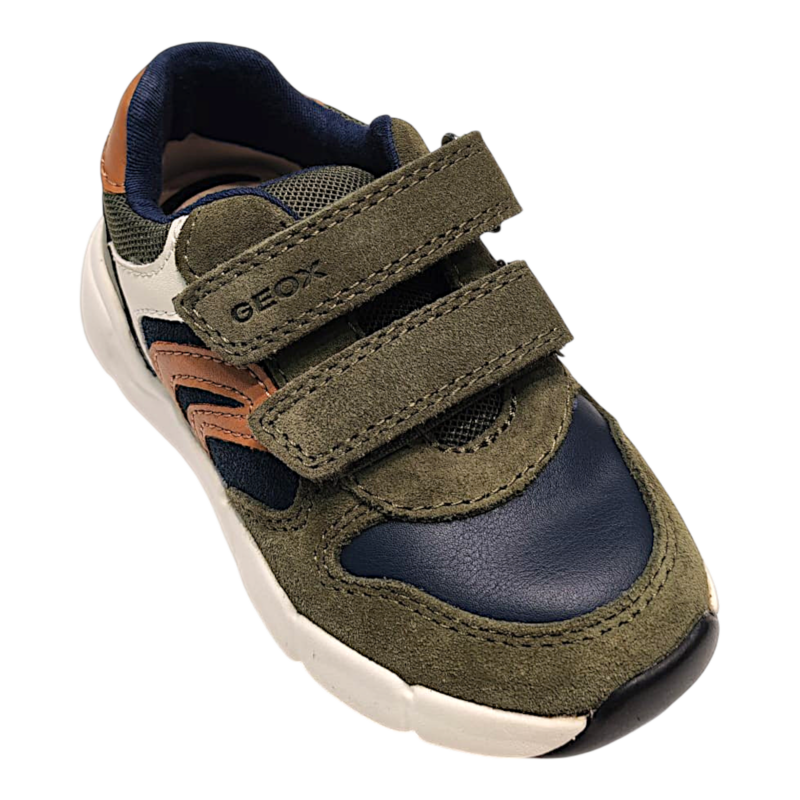 Sneakers sportiva per bambino primi passi in pelle scamosciata verde salvia-cognac e doppio strappo - Geox 1 Sneakers sportiva per bambino primi passi in pelle scamosciata verde salvia-cognac e doppio strappo - Geox