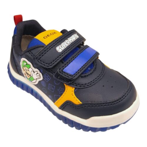 Sneakers sportiva primi passi blu-senape bambino Super Mario e Luigi con luci e doppio strappo – Geox 11 Sneakers sportiva primi passi bambino Super Mario e Luigi blu e senape con luci e doppio strappo – Geox