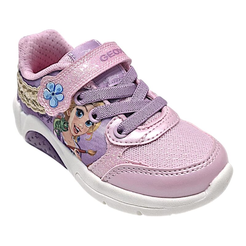 Sneakers sportive Rapunzel rosa-lilla in tessuto retato per bambina con luci, strappo e lacci elastici - Geox 1 Sneakers sportive Rapunzel rosa-lilla in tessuto retato per bambina con luci, strappo e lacci elastici - Geox