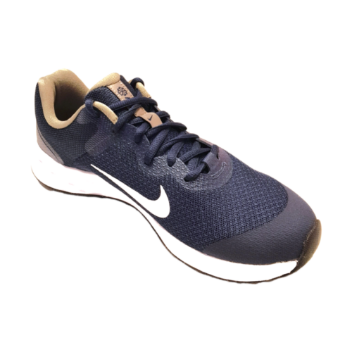 Sneakers sportive Revolution 6 in tessuto retato blu per bambini con logo bianco e lacci - Nike