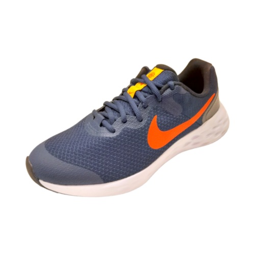 Sneakers sportive Revolution 6 in tessuto retato blu per bambino con logo arancione e lacci - Nike
