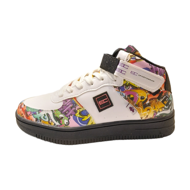 Sneakers sportive alte air force bianco-multicolor per bambina con strappo glitterato e lacci - Enrico Coveri 3 Sneakers sportive alte air force bianco-multicolor per bambina con strappo glitterato e lacci - Enrico Coveri