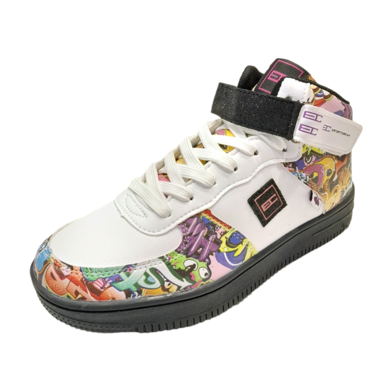 Sneakers sportive alte air force bianco-multicolor per bambina con strappo glitterato e lacci - Enrico Coveri 1 Sneakers sportive alte air force bianco-multicolor per bambina con strappo glitterato e lacci - Enrico Coveri