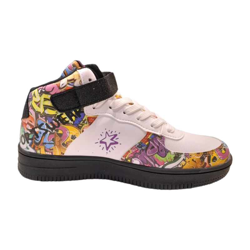 Sneakers sportive alte air force bianco-multicolor per bambina con strappo glitterato e lacci - Enrico Coveri 2 Sneakers sportive alte air force bianco-multicolor per bambina con strappo glitterato e lacci - Enrico Coveri