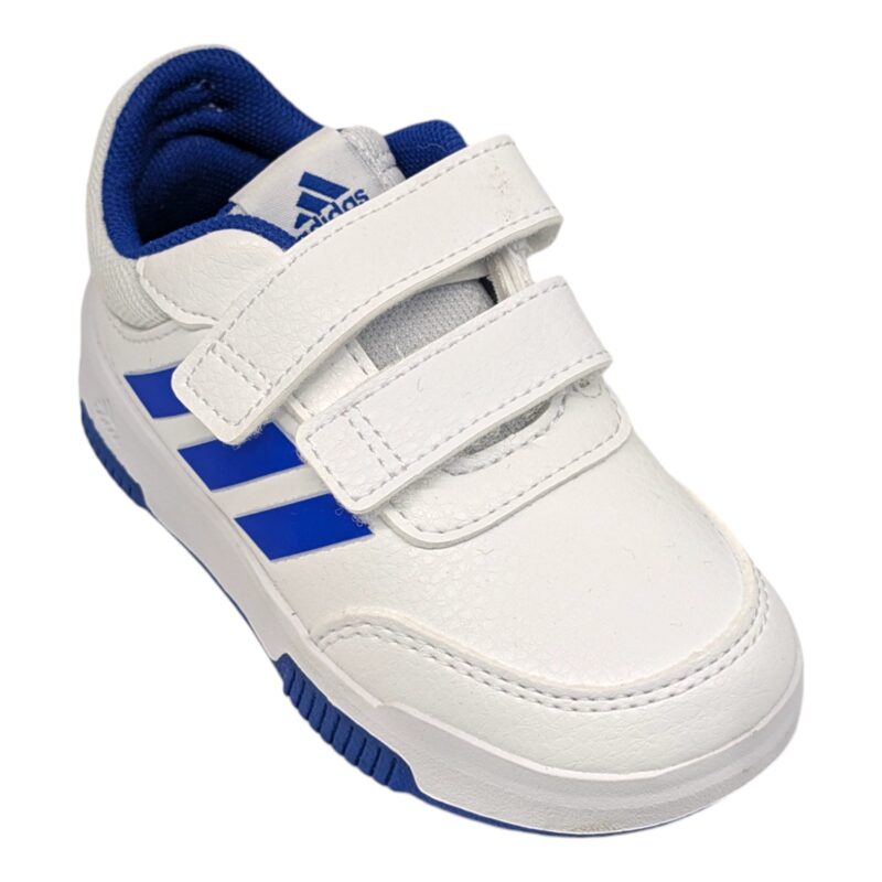 Sneakers sportive bianche per bambino primi passi con strisce blu e strappi - Adidas