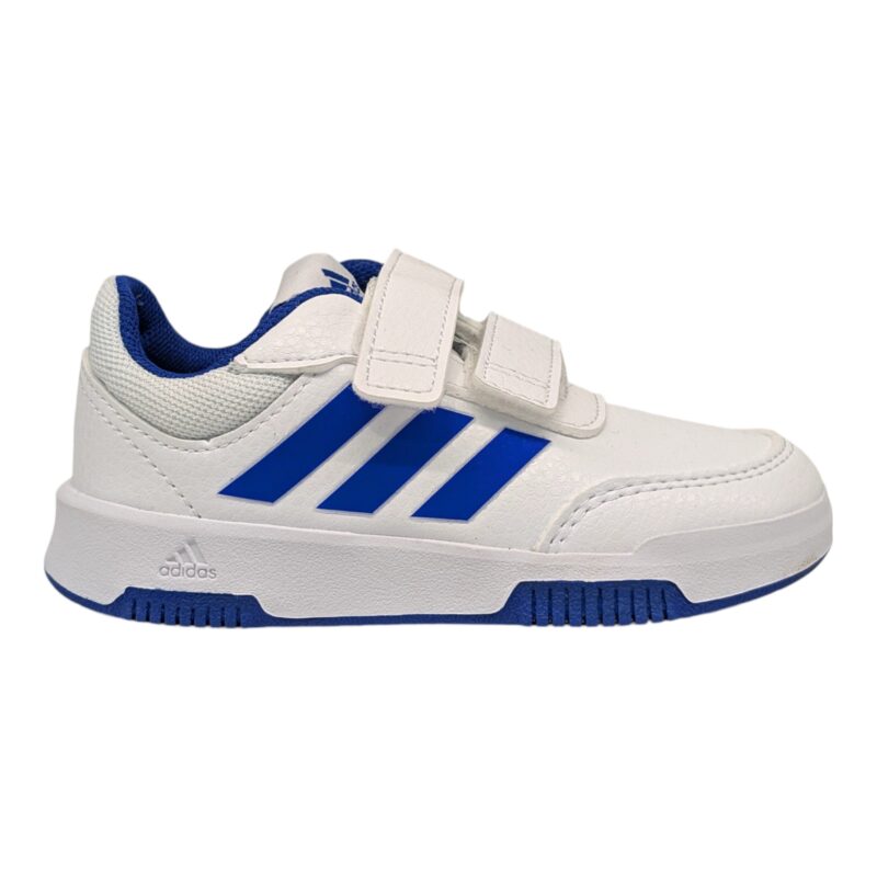 Sneakers sportive bianche per bambino primi passi con strisce blu e strappi - Adidas