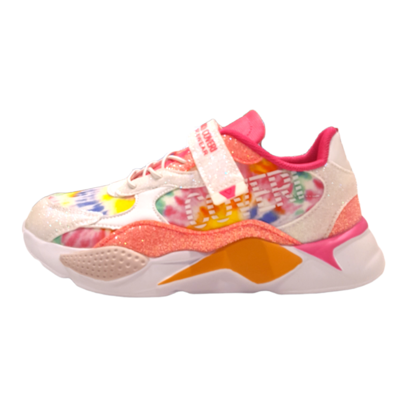 Sneakers sportive bianco-multicolor glitterate in tessuto retato per bambina con strappo e lacci elastici - Enrico Coveri 3 Sneakers sportive bianco-multicolor glitterate in tessuto retato per bambina con strappo e lacci elastici - Enrico Coveri