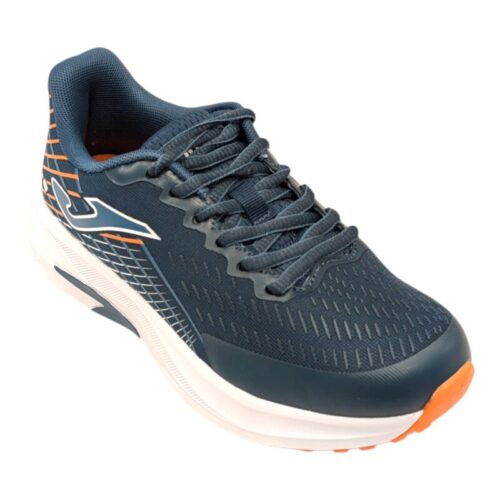 Sneakers sportive blu-petrolio-arancione per bambino in tessuto retato con lacci elastici - Joma