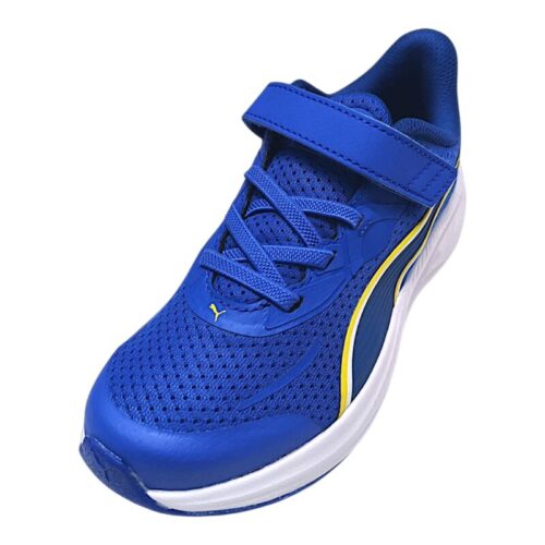 Sneakers sportive blu zaffiro-bianca in tessuto mesh synth per bambino con strappo e lacci elastici - Puma 3 Sneakers sportive blu zaffiro-bianca in tessuto mesh synth per bambino con strappo e lacci elastici - Puma