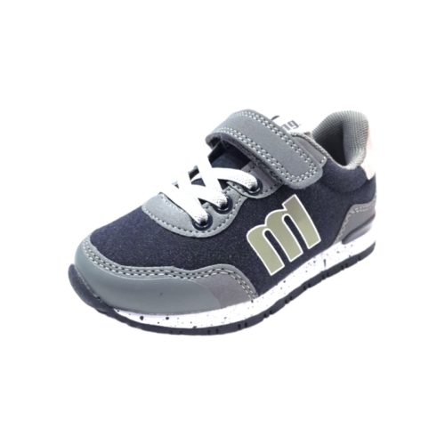 Sneakers sportive in pelle scamosciata blu per bambino con dettagli grigio-beige, punta rinforzata e chiusura a strappo e lacci elastici – Mtng 5 Sneakers sportive in pelle scamosciata blu per bambino con dettagli grigio-beige, punta rinforzata, e chiusura a strappo e lacci elastici – Mtng