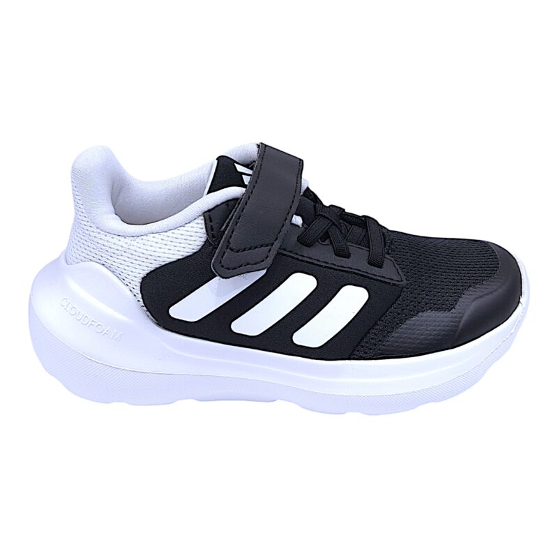Sneakers sportive in tessuto per bambina di colore nero e strisce bianche con lacci - Adidas
