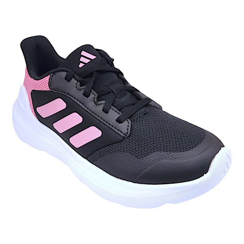 Sneakers sportive in tessuto per bambina di colore nero e strisce rosa con lacci - Adidas