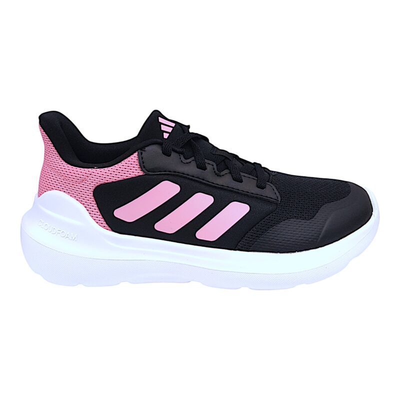 Sneakers sportive in tessuto per bambina di colore nero e strisce rosa con lacci - Adidas