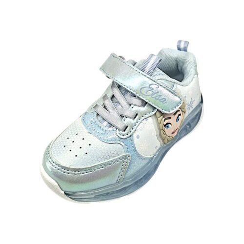 Sneakers sportive invernali Elsa celesti per bambina con luci, strappo e lacci elastici - Alek Moda Silver