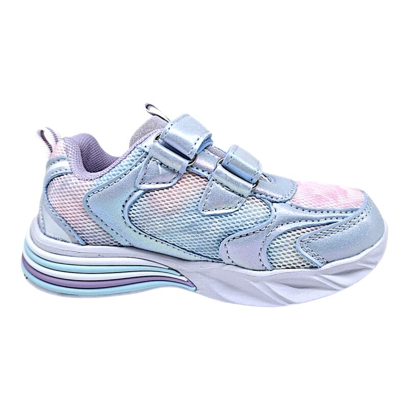 Sneakers sportive per bambina Frozen lilac-sky blue-multicolor con doppio strappo, lacci elastici e luci – Alek Moda Silver 2 Sneakers sportive per bambina Frozen lilac-sky blue-multicolor con strappo, lacci elastici e luci – Silver
