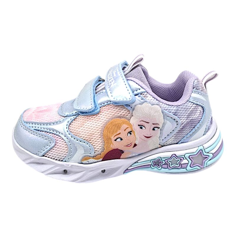 Sneakers sportive per bambina Frozen lilac-sky blue-multicolor con doppio strappo, lacci elastici e luci – Alek Moda Silver 3 Sneakers sportive per bambina Frozen lilac-sky blue-multicolor con strappo, lacci elastici e luci – Silver