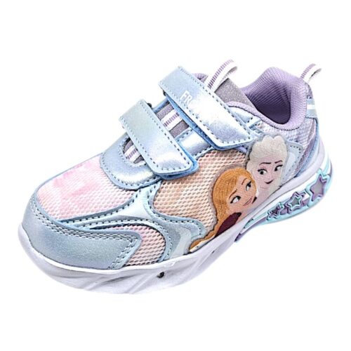 Sneakers sportive per bambina Frozen lilac-sky blue-multicolor con strappo, lacci elastici e luci – Silver