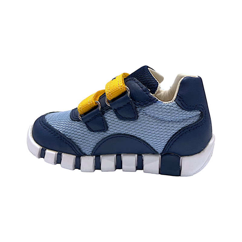 Sneakers sportive primi passi celeste-blu-ocra in tessuto per bambino con doppio strappo e suola flessibile - Geox 3 Sneakers sportive primi passi celeste-blu-ocra in tessuto per bambino con doppio strappo e suola flessibile - Geox