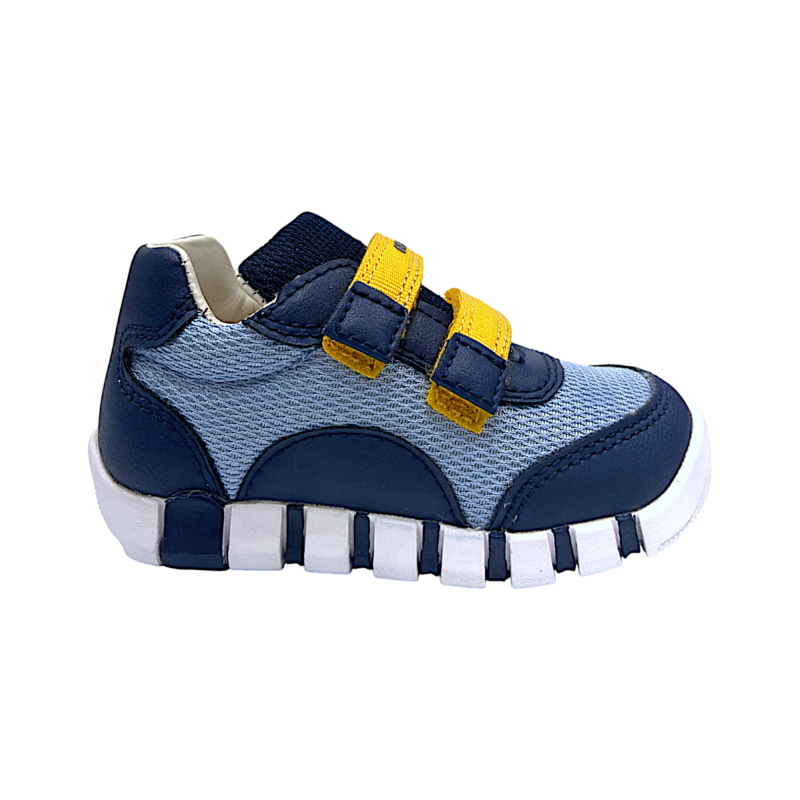 Sneakers sportive primi passi celeste-blu-ocra in tessuto per bambino con doppio strappo e suola flessibile - Geox 2 Sneakers sportive primi passi celeste-blu-ocra in tessuto per bambino con doppio strappo e suola flessibile - Geox