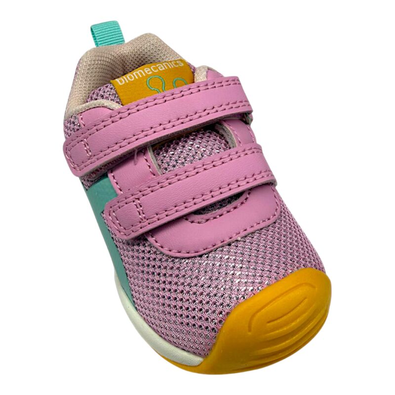 Sneakers sportive primi passi rosa per bambina con dettagli tiffany e chiusura con doppio strappo - Biomecanics 1 Sneakers sportive primi passi rosa per bambina con dettagli Tiffany e chiusura con doppio strappo - Biomecanics