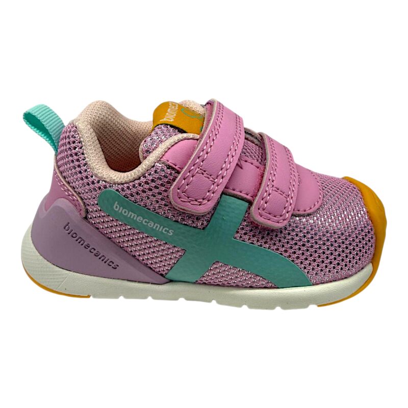 Sneakers sportive primi passi rosa per bambina con dettagli tiffany e chiusura con doppio strappo - Biomecanics 2 Sneakers sportive primi passi rosa per bambina con dettagli Tiffany e chiusura con doppio strappo - Biomecanics