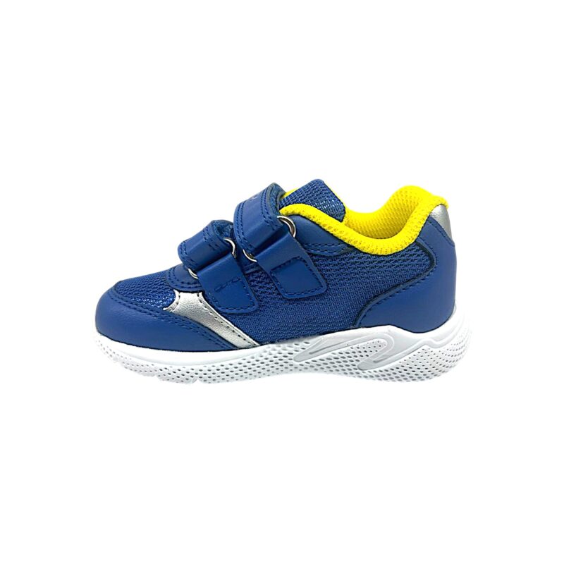 Sneakers sportive retate blu royal-gialle per bambino primi passi con aeroplanino celeste laterale e doppio strappo - Geox 3 Sneakers sportive retate blu royal-gialle per bambino primi passi con aeroplanino celeste laterale e doppio strappo - Geox