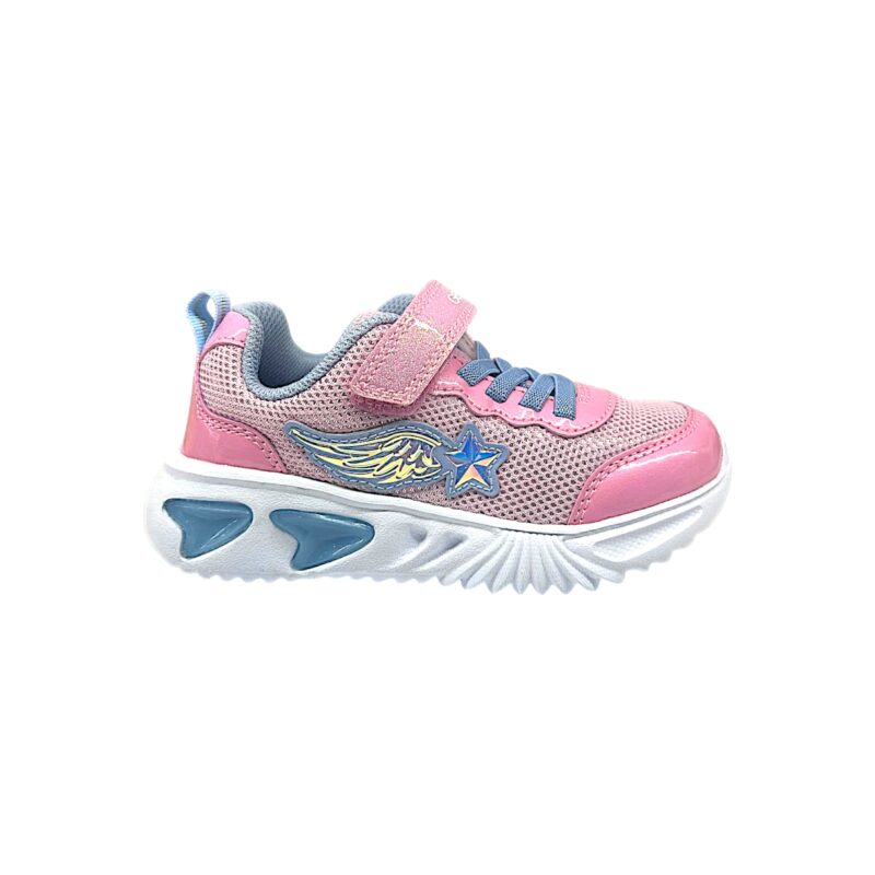 Sneakers sportive rosa-azzurre in tessuto retato per bambina con stella alata laterale, luci, strappo e lacci elastici - Geox 2 Sneakers sportive rosa-azzurre in tessuto retato per bambina con stella alata laterale, luci, strappo e lacci elastici - Geox