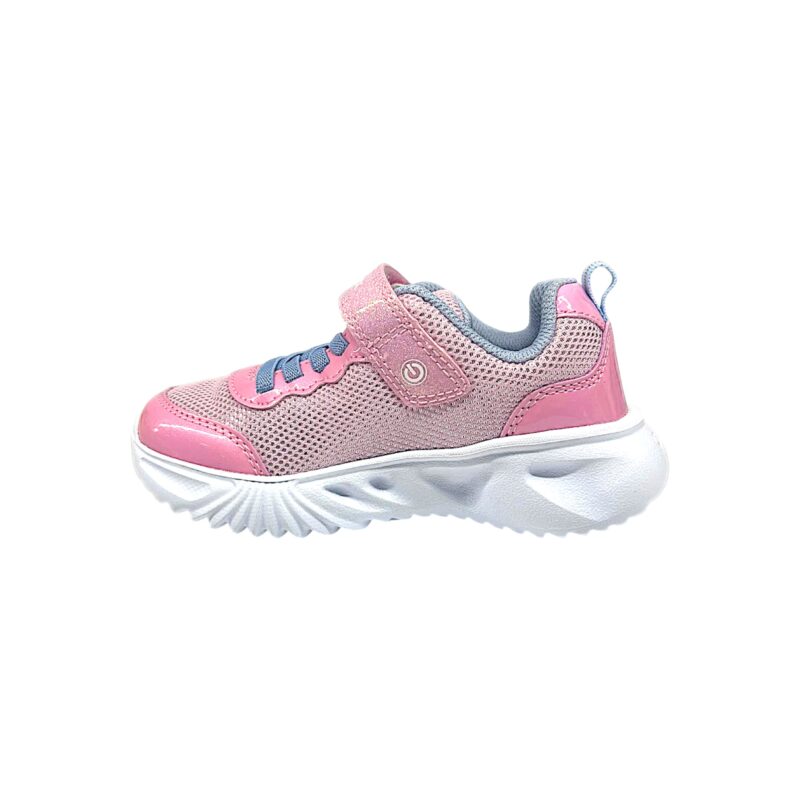 Sneakers sportive rosa-azzurre in tessuto retato per bambina con stella alata laterale, luci, strappo e lacci elastici - Geox 3 Sneakers sportive rosa-azzurre in tessuto retato per bambina con stella alata laterale, luci, strappo e lacci elastici - Geox